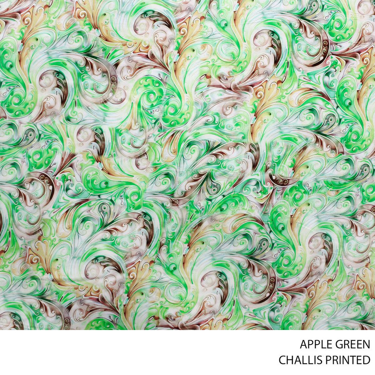 CHALLIS PRINTED FABRIC 140CM APPLE GREEN ROLL ROLL 001