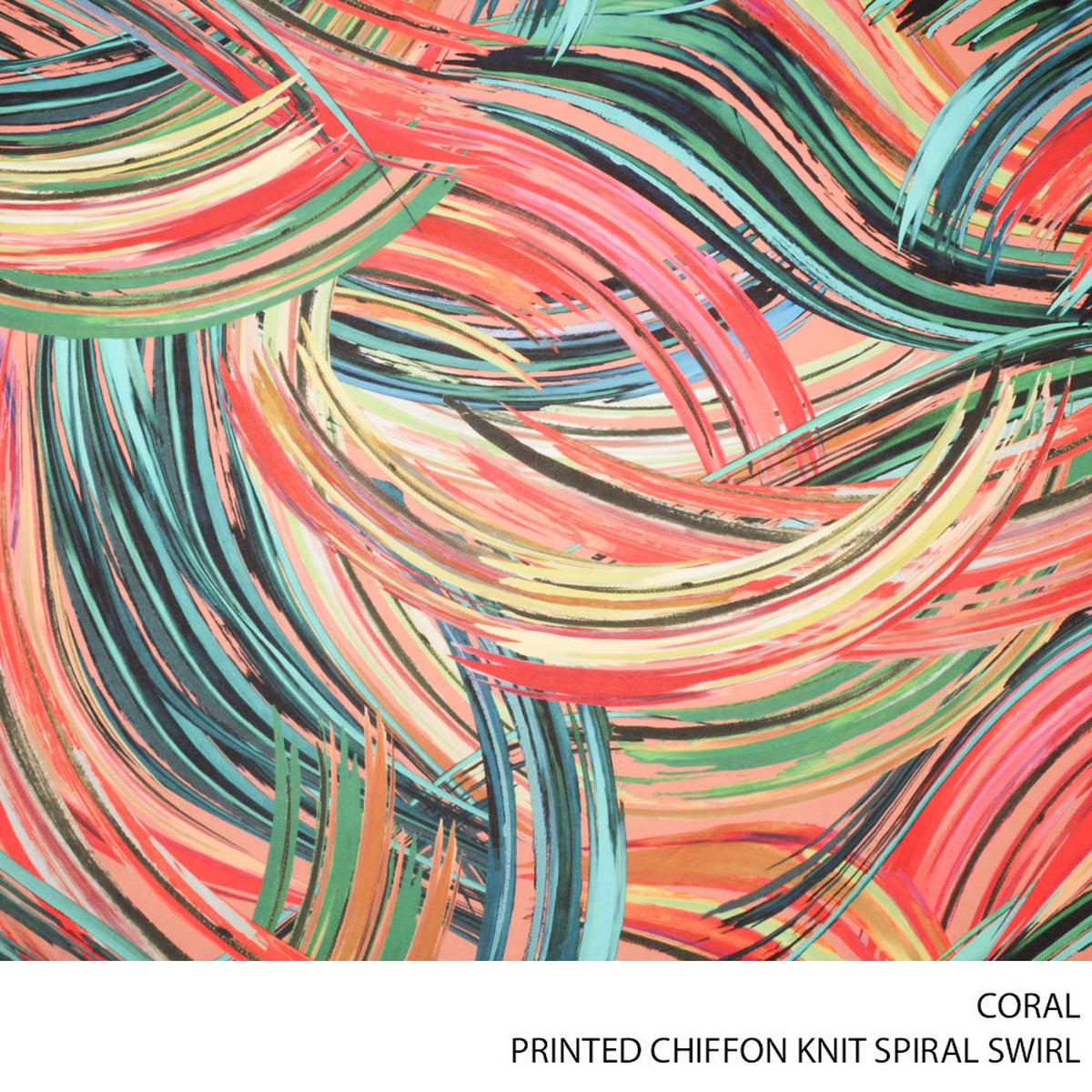 CHIFFON KNIT PRT SPIRAL SWIRL CORAL FABRIC ROLL ROLL 001