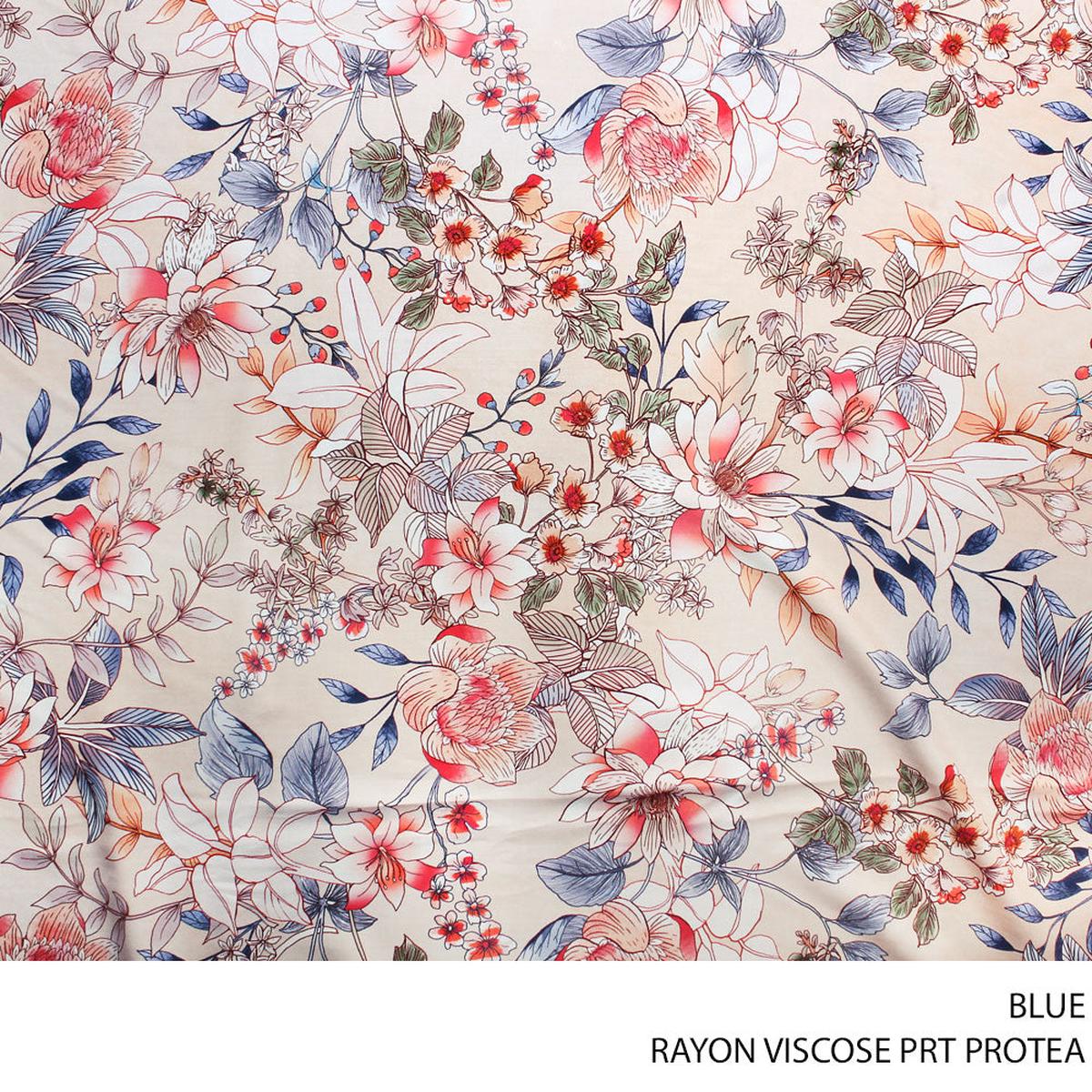 RAYON VISCOSE PRT PROTEA FABRIC BLUE ROLL ROLL 001