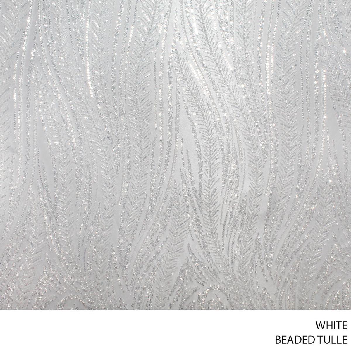 TULLE BEADED FABRIC 130CM WHITE ROLL ROLL 001