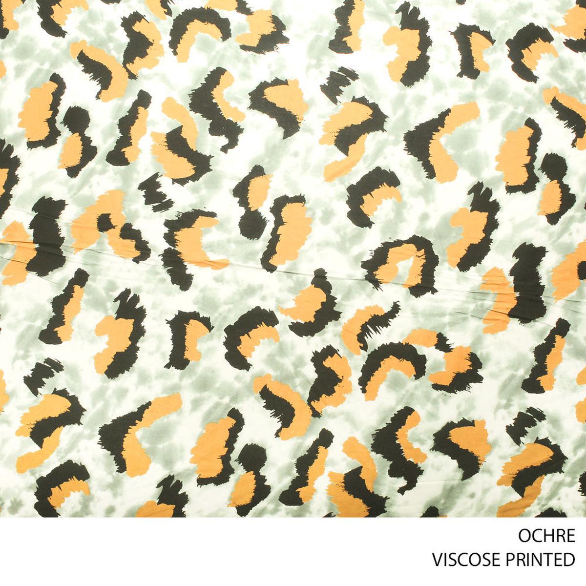 VISCOSE PRINTED FABRIC 140CM OCHRE ROLL ROLL 002