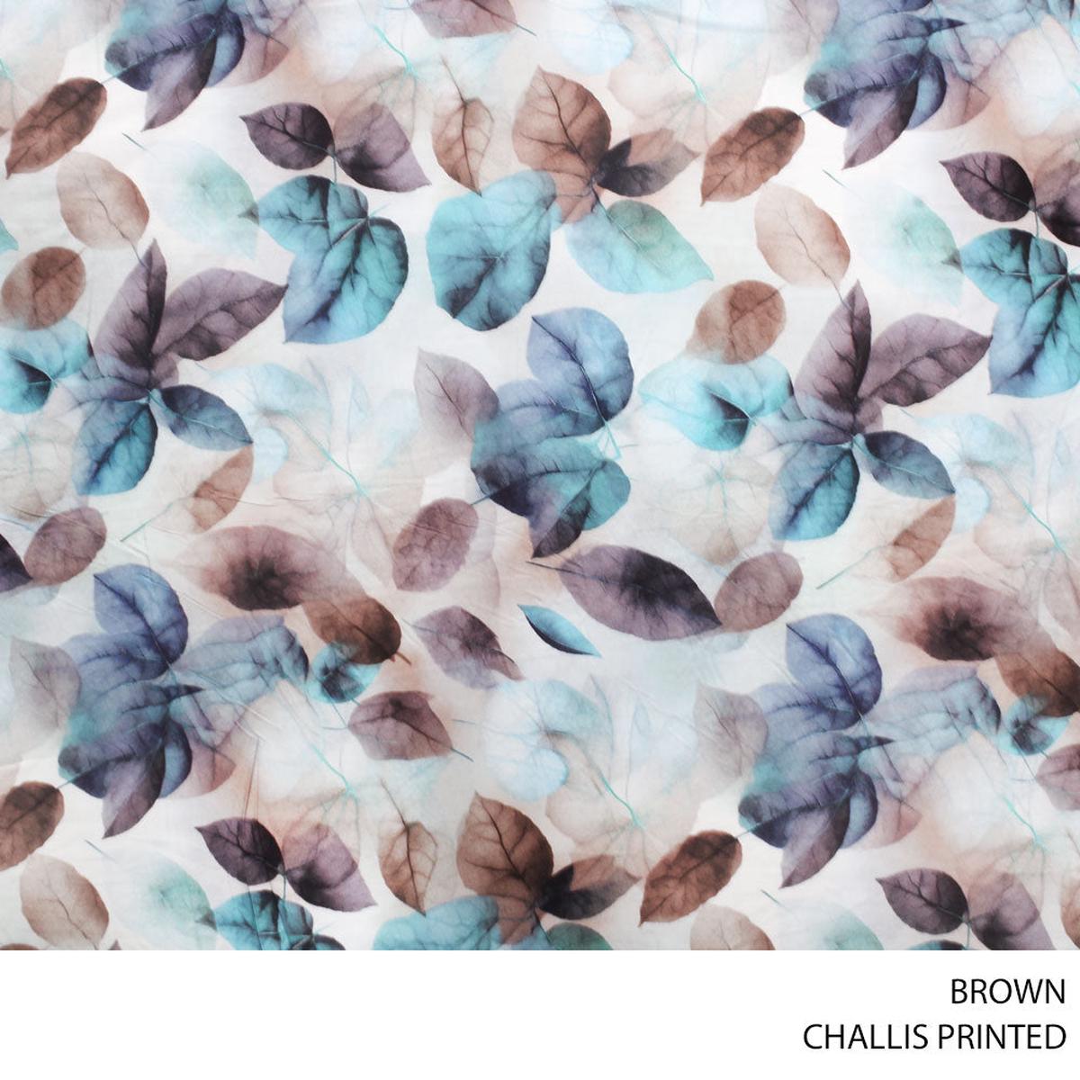 CHALLIS PRINTED FABRIC 140CM BROWN ROLL ROLL 002