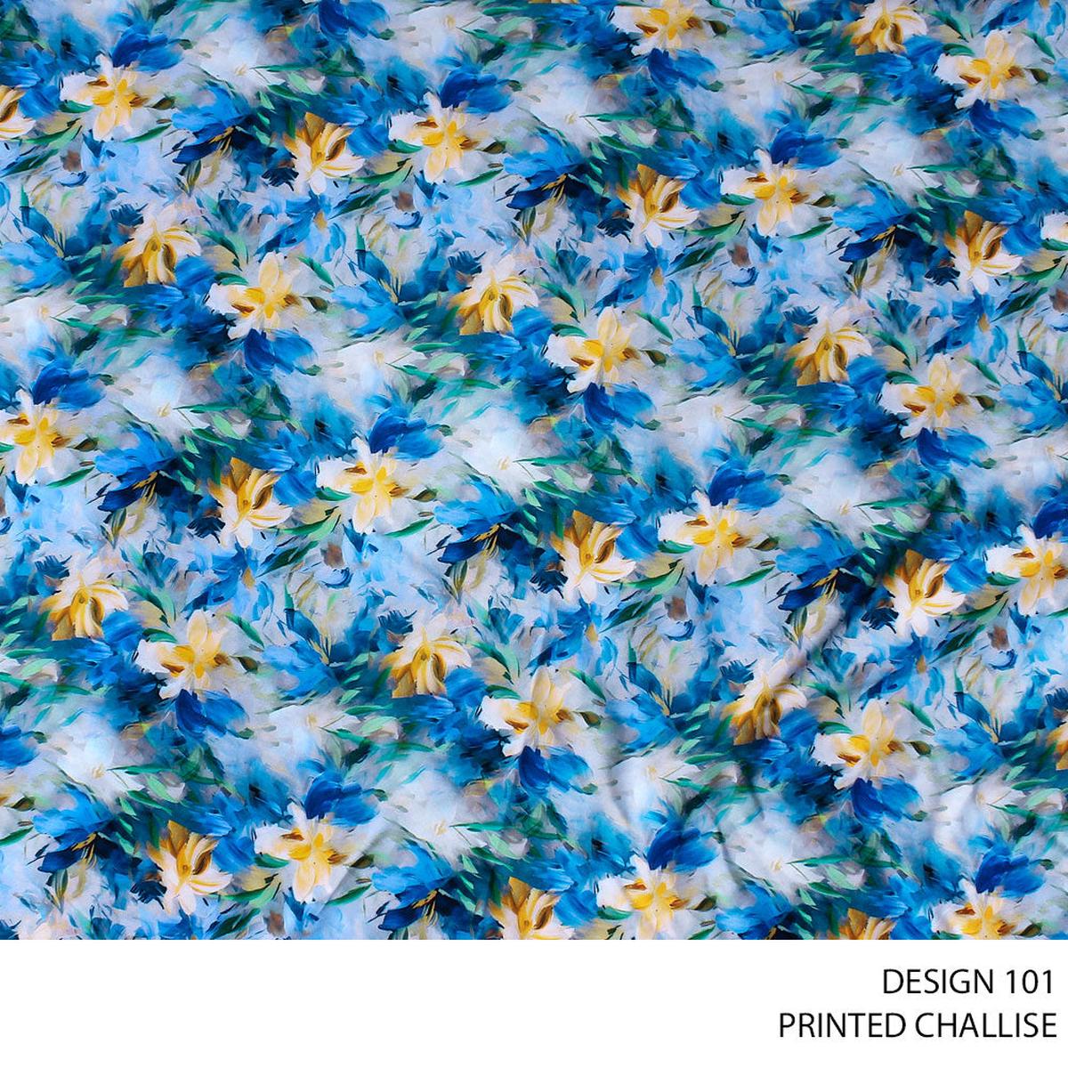 CHALLIS PRINTED FABRIC 150CM AZZURE ROLL ROLL 002