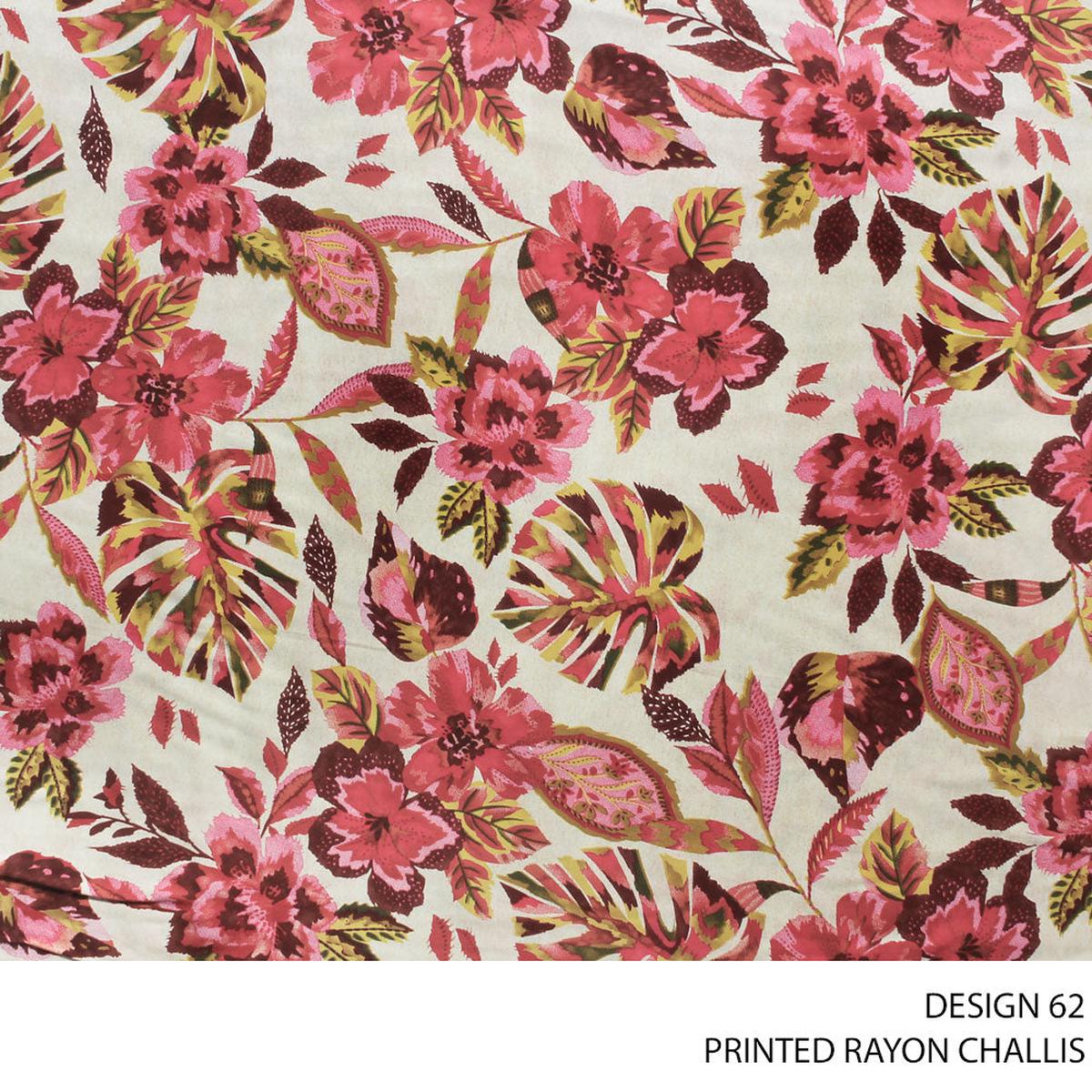 RAYON CHALLIS PRINTED FABRIC 140CM CREAM ROLL ROLL 001