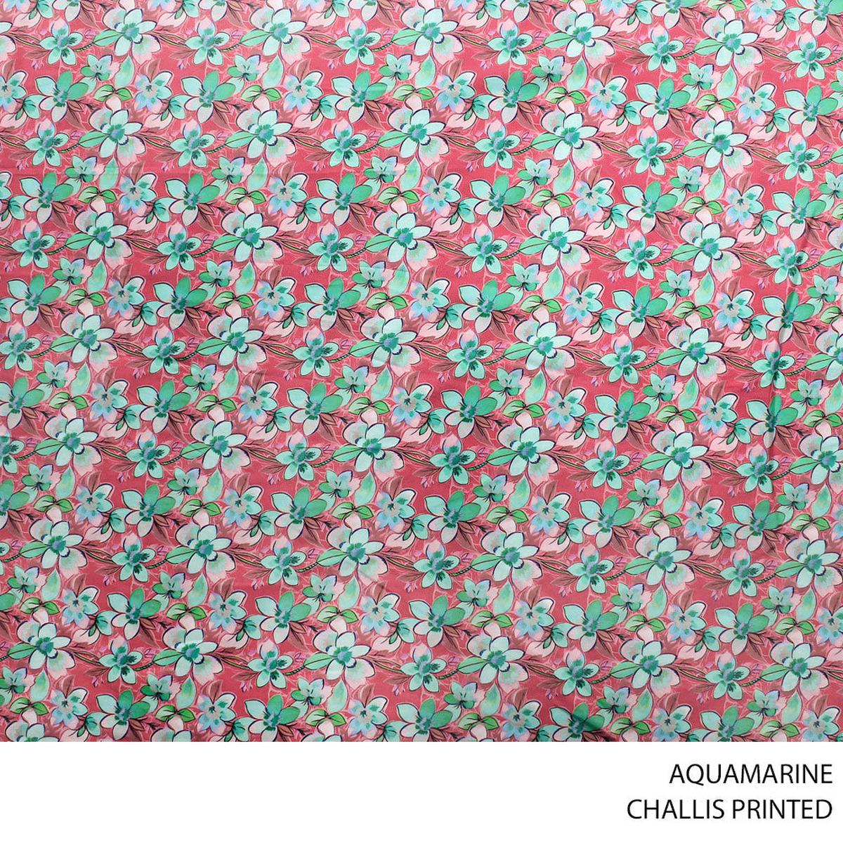 CHALLIS PRINTED FABRIC 140CM AQUAMARINE ROLL ROLL 001