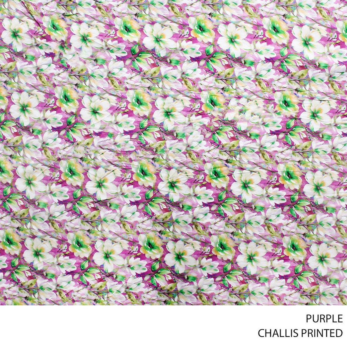 CHALLIS PRINTED FABRIC 140CM PURPLE ROLL ROLL 002