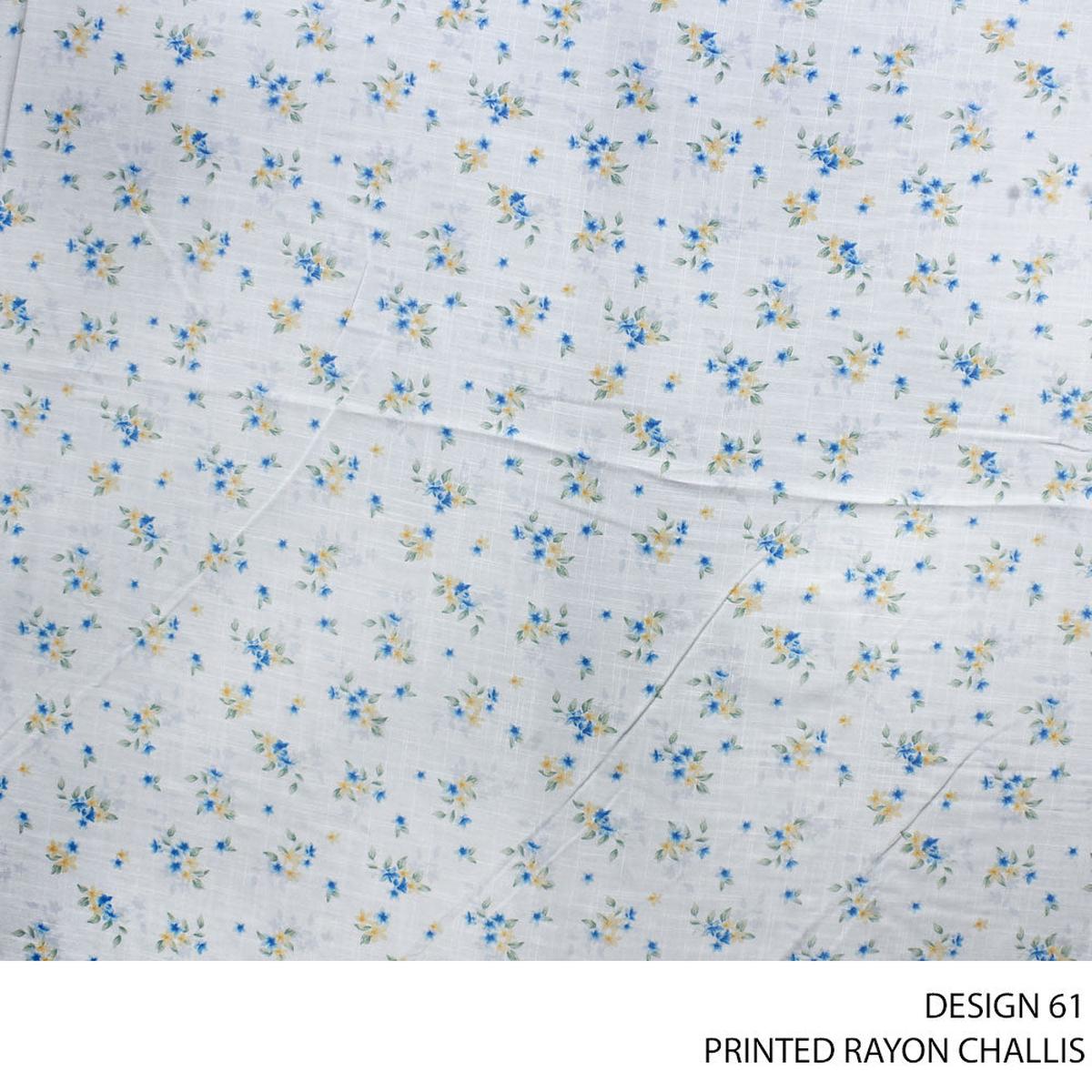 RAYON CHALLIS PRINTED FABRIC 140CM BLUE/CREAM ROLL ROLL 001