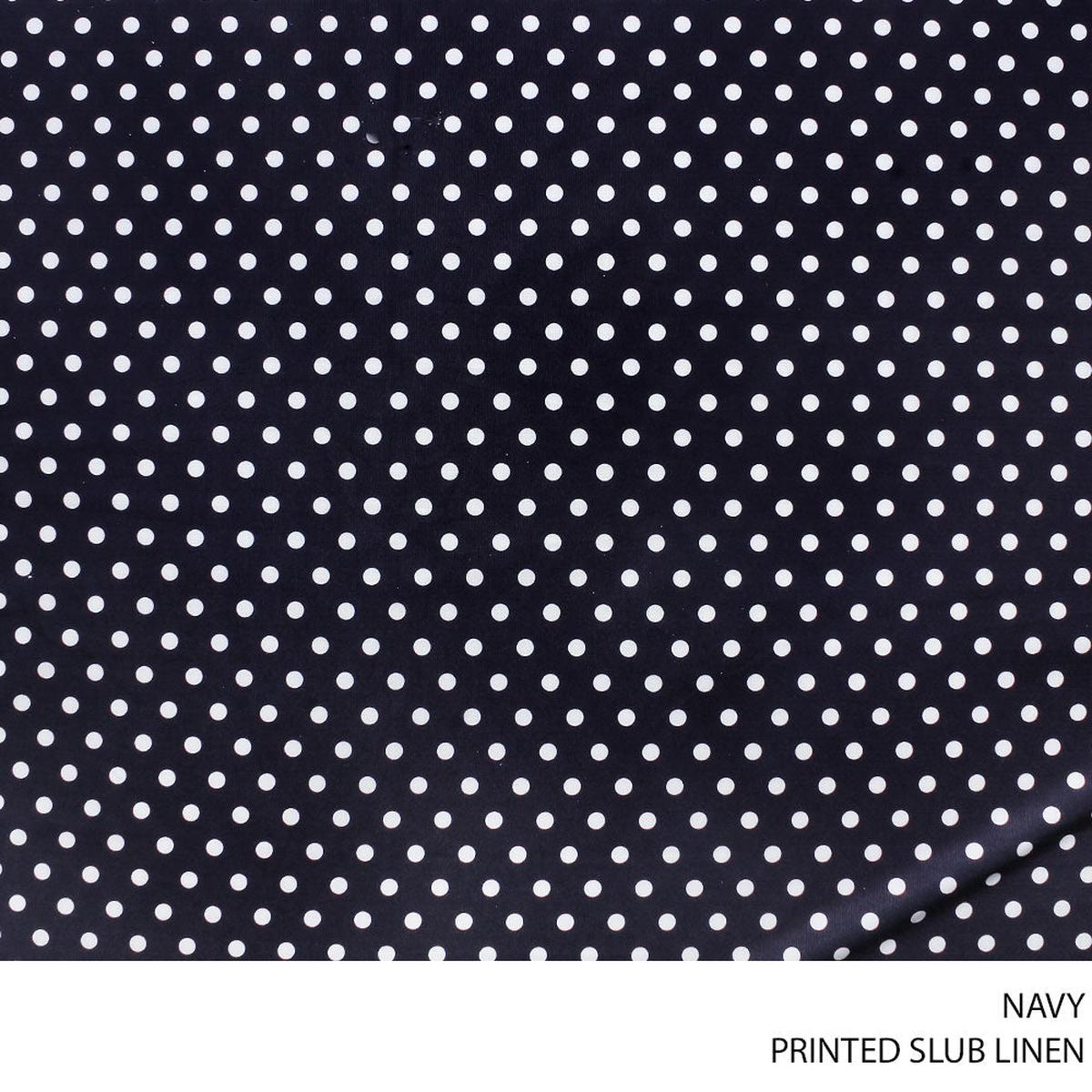 SLUB LINEN PRINTED FABRIC 150CM NAVY ROLL ROLL 001