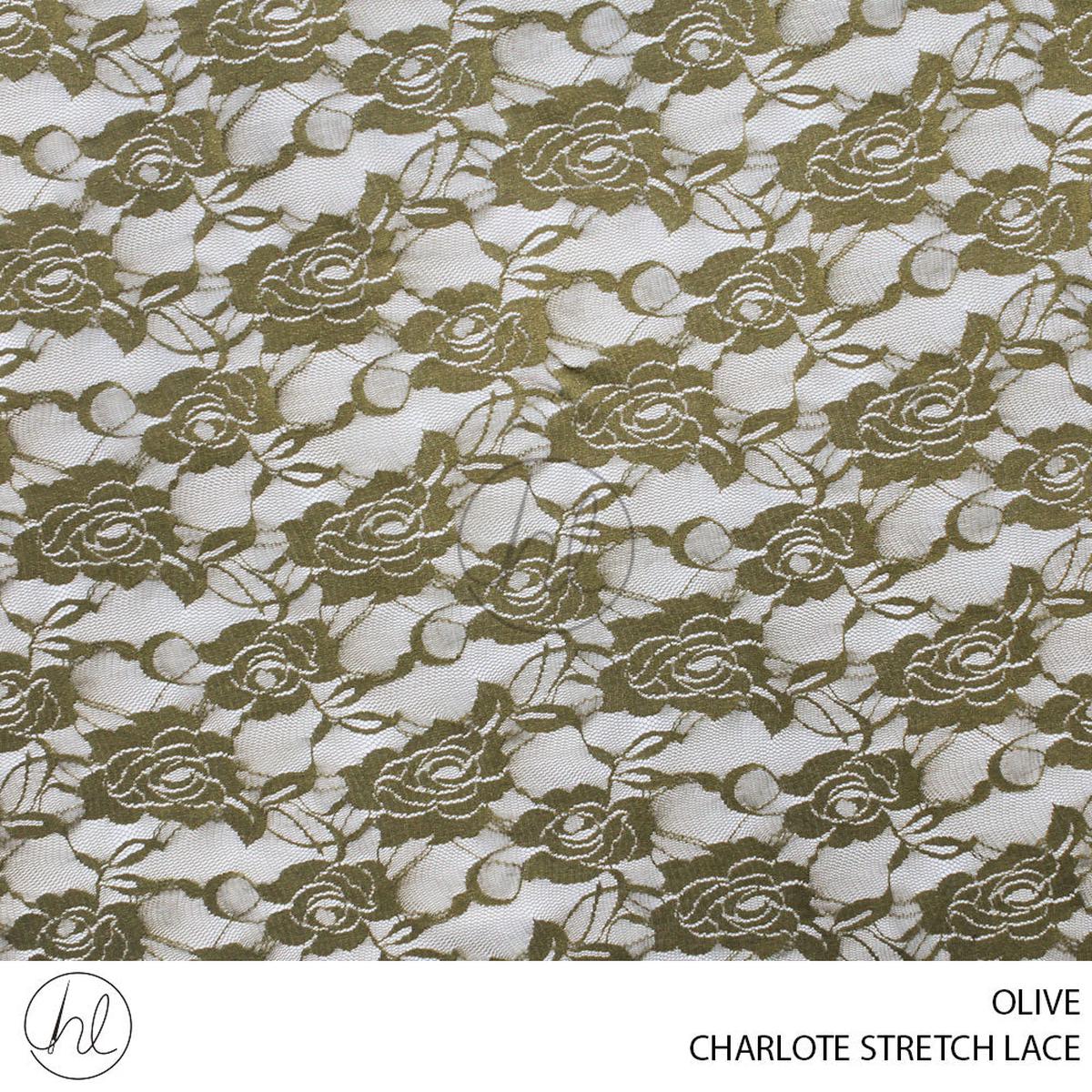 CHARLOTE STRETCH LACE 55 OLIVE 150CM PER M