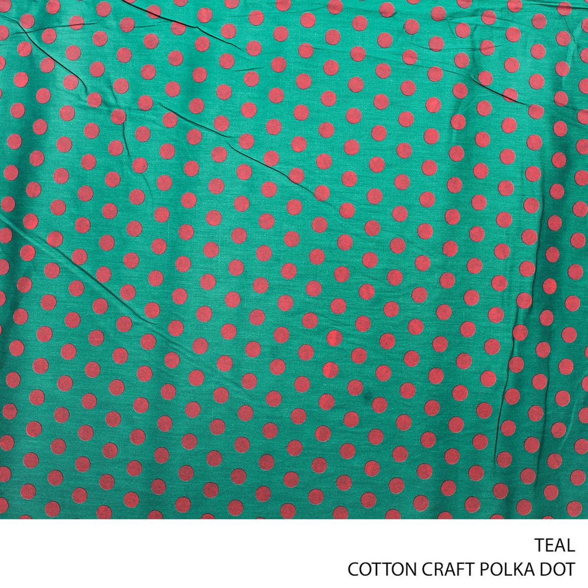 COTTON CRAFT POLKA DOT PRINTED FABRIC TEAL ROLL ROLL 001
