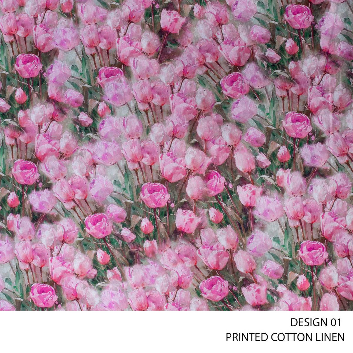 COTTON LINEN PRINTED D#3 140CM CERISE ROLL ROLL 001