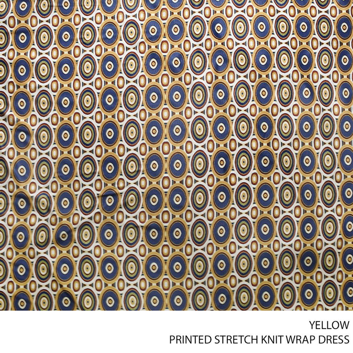 STRETCH KNIT PRT WRAP DRESS FABRIC YELLOW ROLL ROLL 001