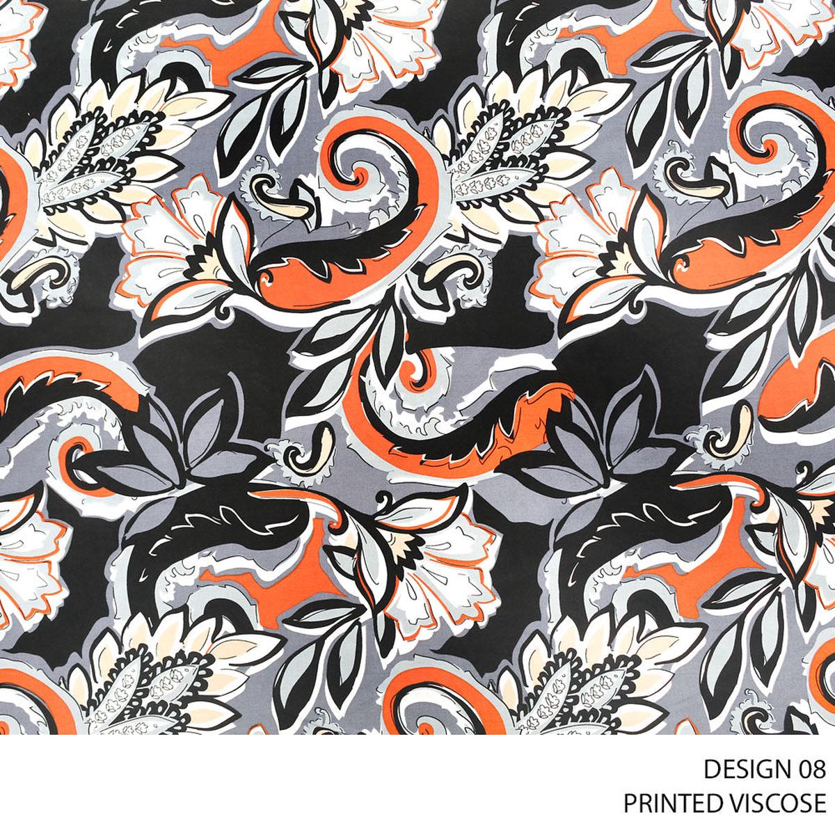 VISCOSE PRINTED FABRIC 140CM GREY ROLL ROLL 002