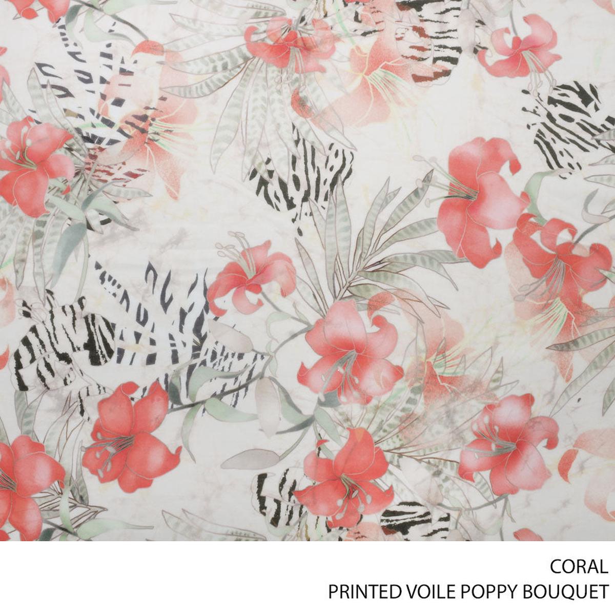 VOILE PRT POPPY BOUQUET FABRIC CORAL ROLL ROLL 001