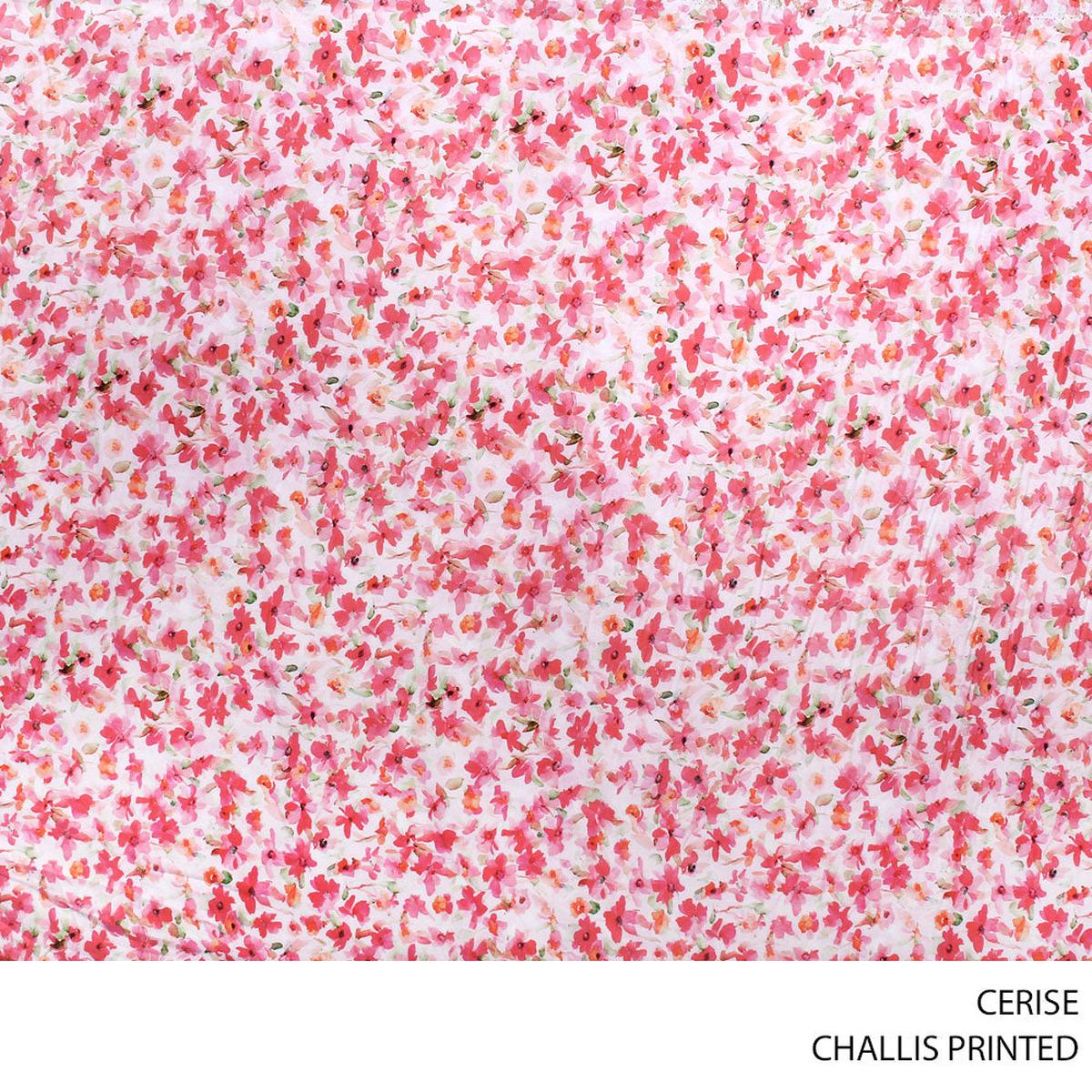 CHALLIS PRINTED FABRIC 140CM CERISE ROLL ROLL 002