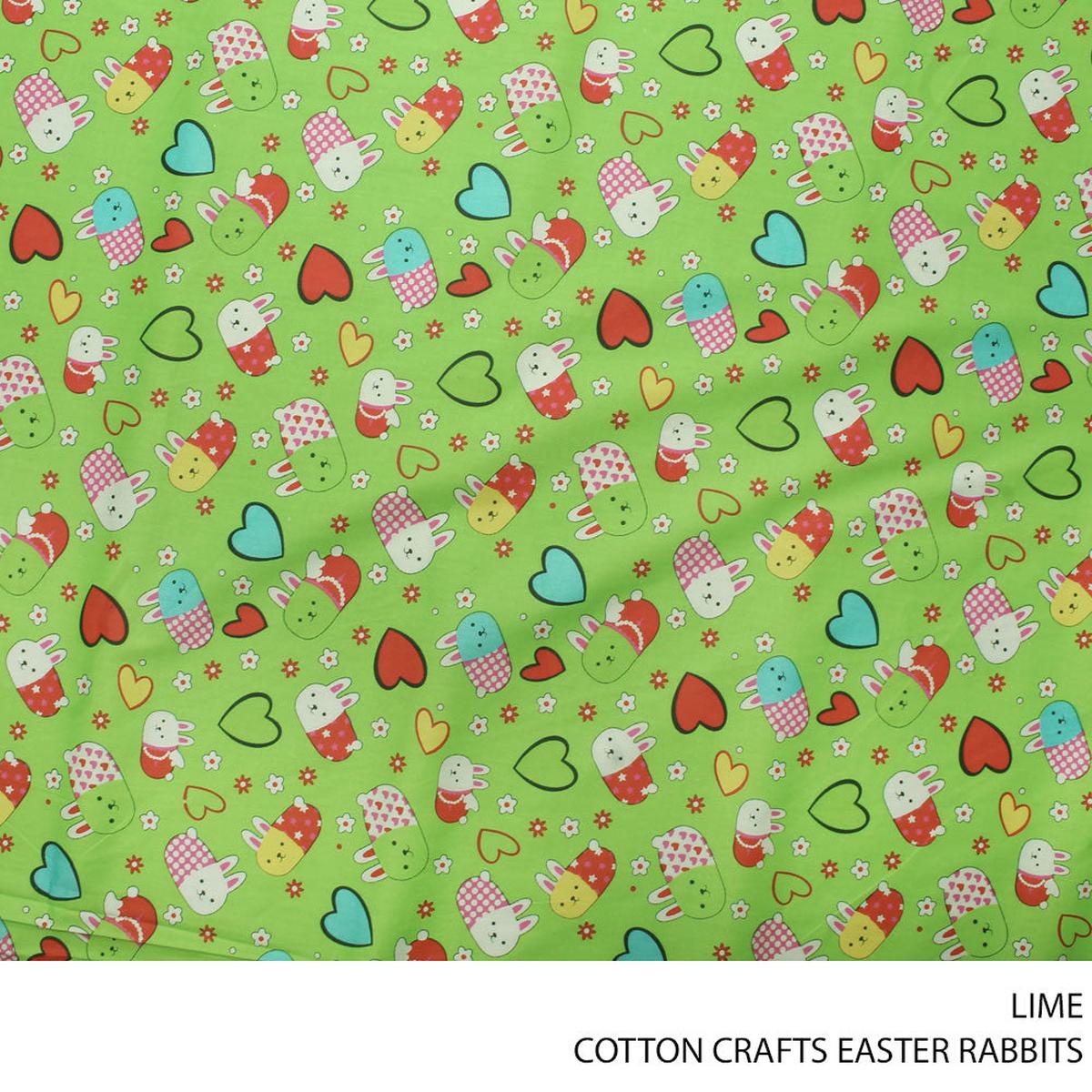 COTTON CRAFT EASTER RABBITS FABRIC LIME ROLL ROLL 001