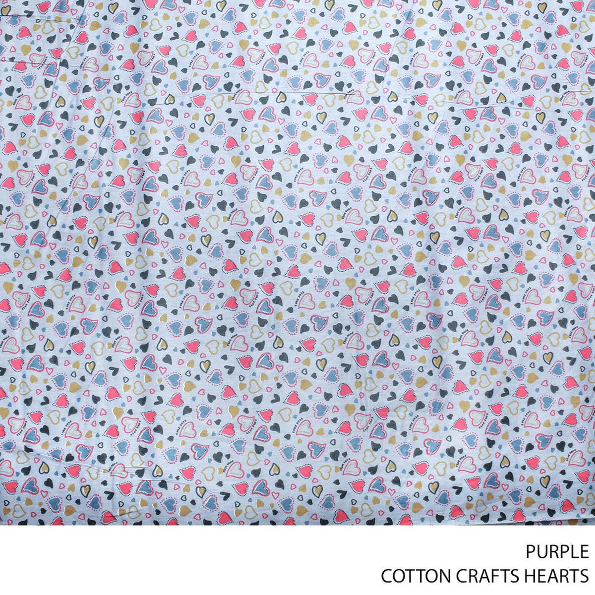 COTTON CRAFTS HEARTS PRINTED FABRIC PURPLE ROLL ROLL 001