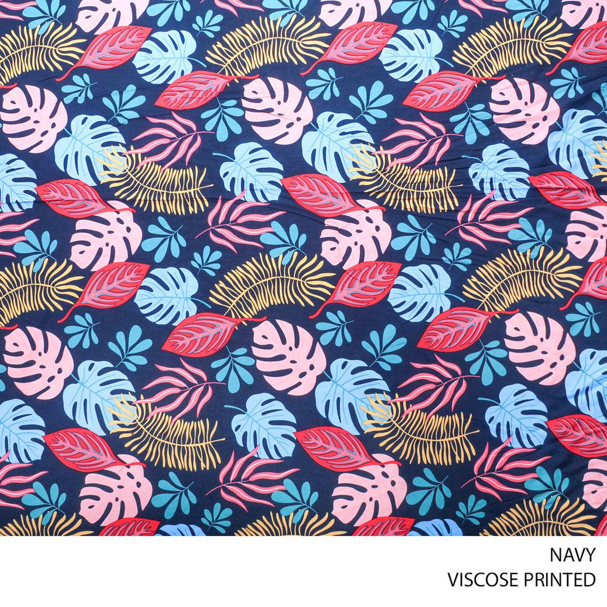 VISCOSE PRINTED FABRIC 140CM NAVY ROLL ROLL 003
