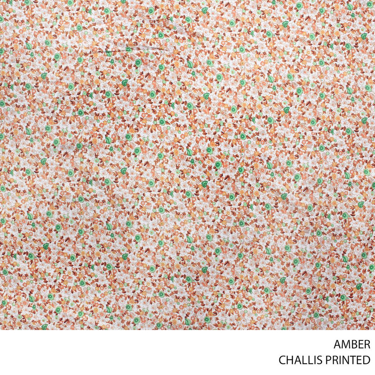 CHALLIS PRINTED FABRIC 140CM AMBER ROLL ROLL 001
