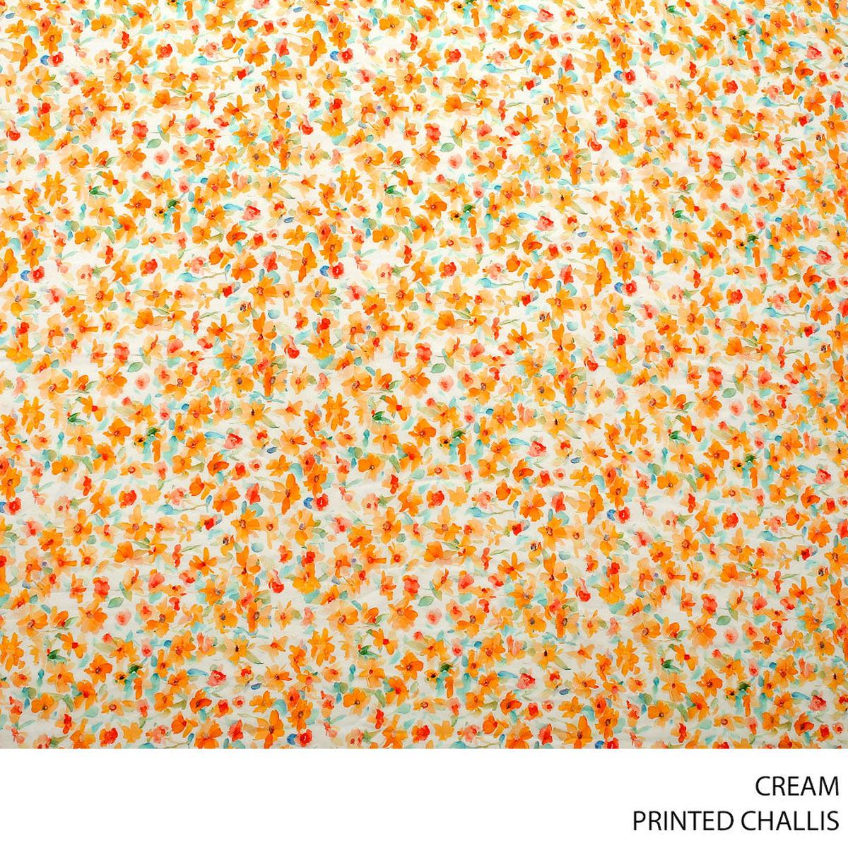 CHALLIS PRINTED FABRIC 140CM CREAM ROLL ROLL 003