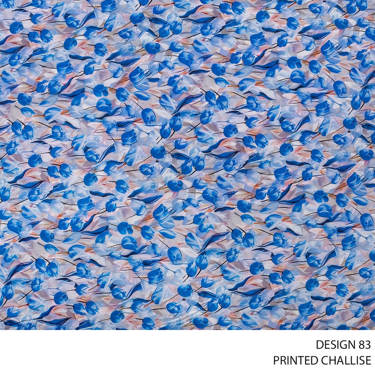 CHALLIS PRINTED FABRIC 150CM BLUE ROLL ROLL 002