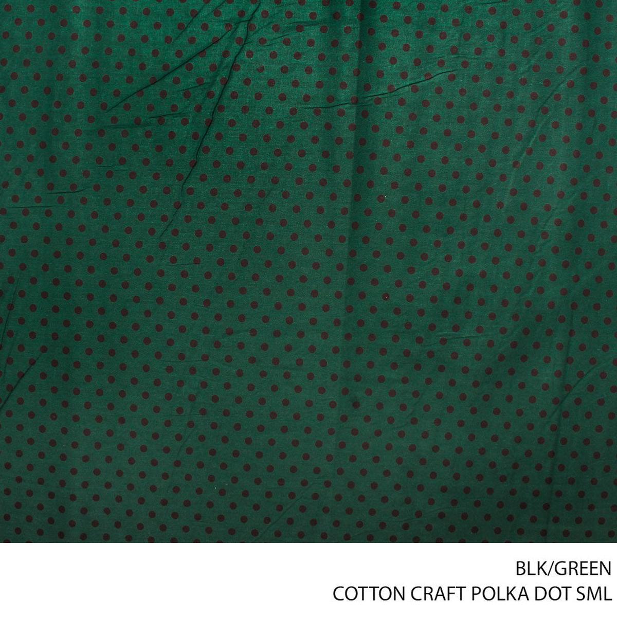 COTTON CRAFT POLKA DOTS SML FABRIC BLK/GREEN ROLL ROLL 001