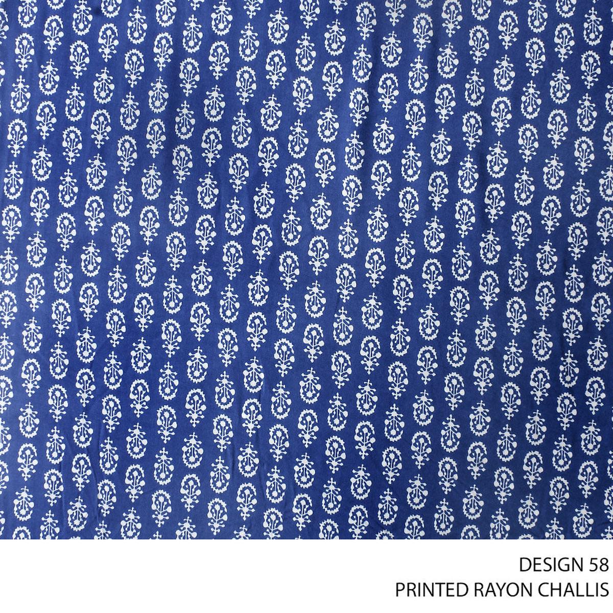 RAYON CHALLIS PRINTED FABRIC 140CM INDIGO ROLL ROLL 001