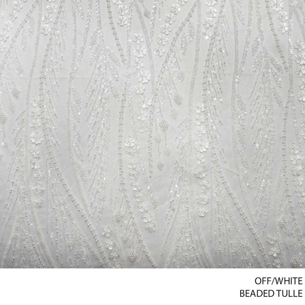 TULLE BEADED FABRIC 26064 D#4 130CM OFF/WHITE