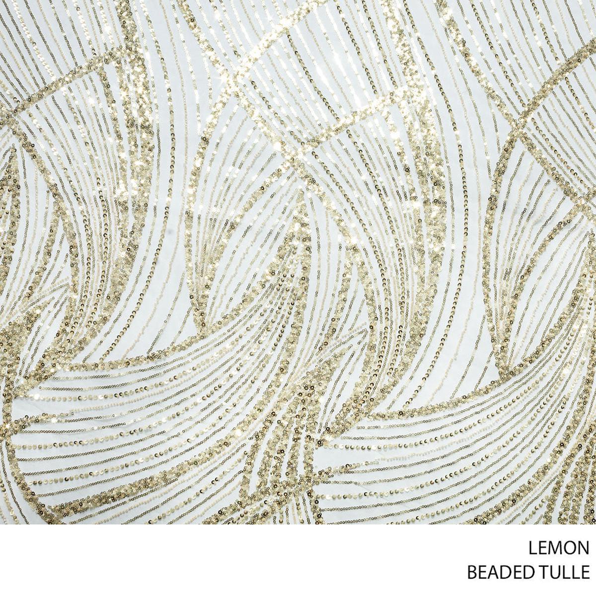 TULLE BEADED FABRIC D#11 130CM LEMON ROLL ROLL 001