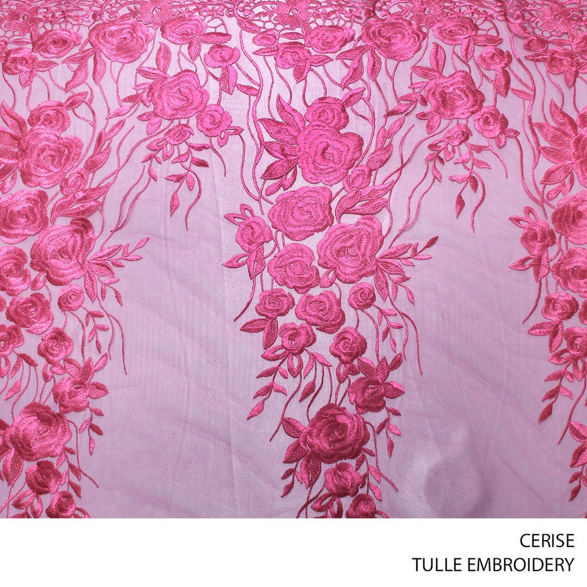 TULLE EMBROIDERY FABRIC 140CM CERISE