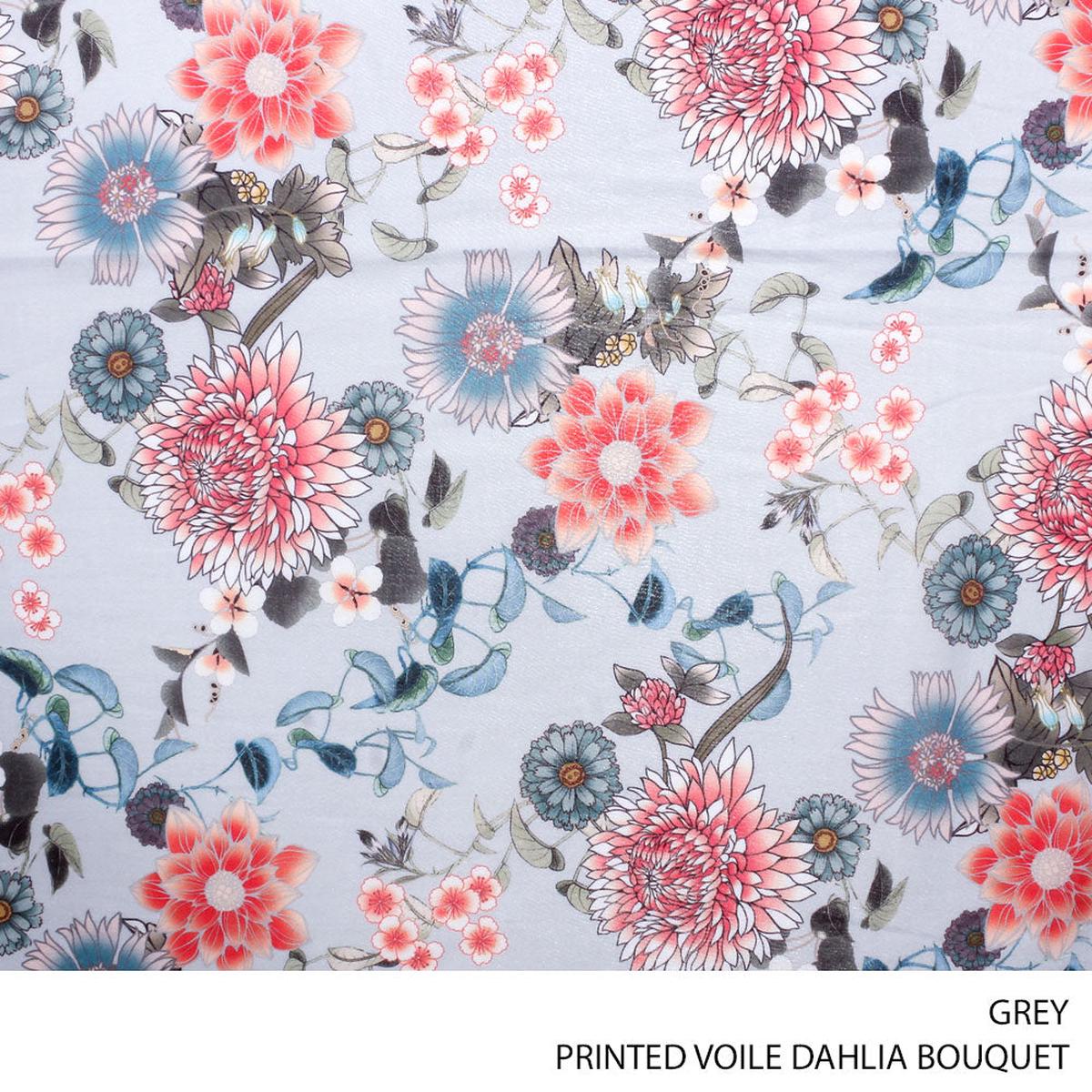 VOILE PRT DAHLIA BOUQUET FABRIC GREY ROLL ROLL 001
