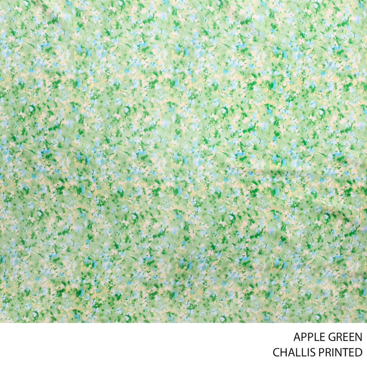 CHALLIS PRINTED FABRIC 140CM APPLE GREEN ROLL ROLL 003
