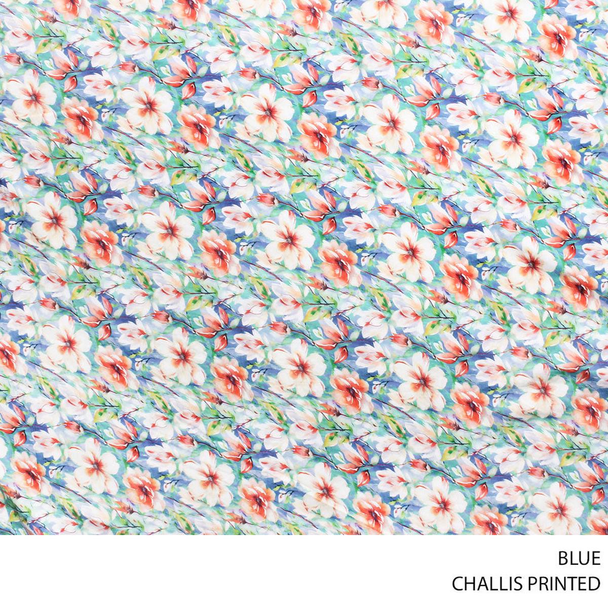 CHALLIS PRINTED FABRIC 140CM BLUE ROLL ROLL 001