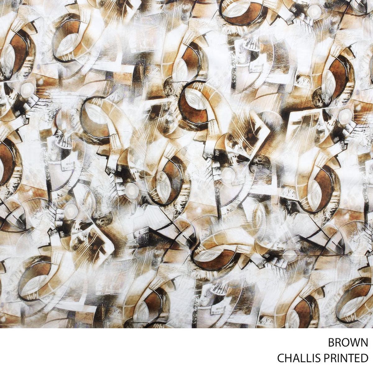 CHALLIS PRINTED FABRIC 140CM BROWN ROLL ROLL 001