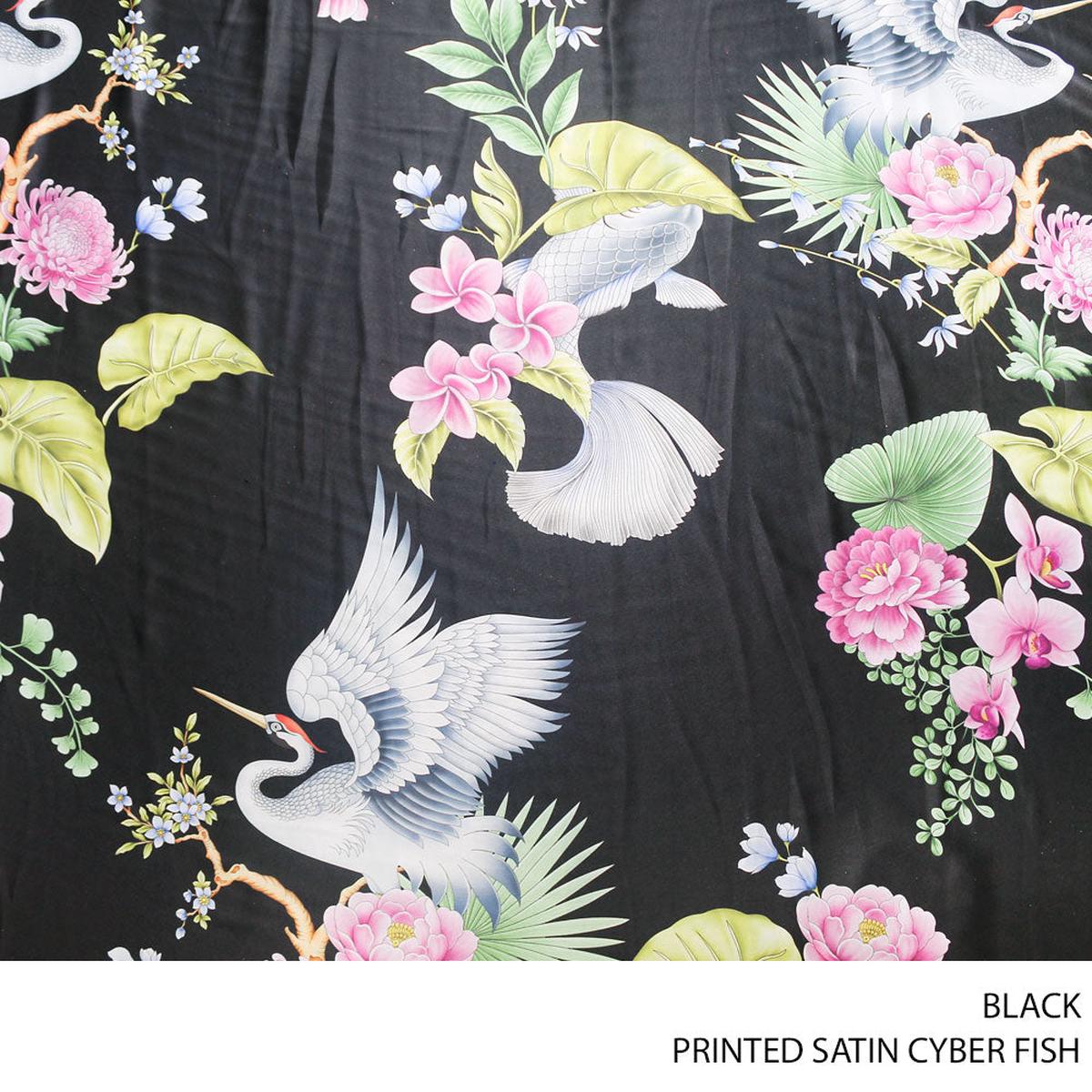 SATIN CYBER PRT FISH FABRIC BLACK ROLL ROLL 001