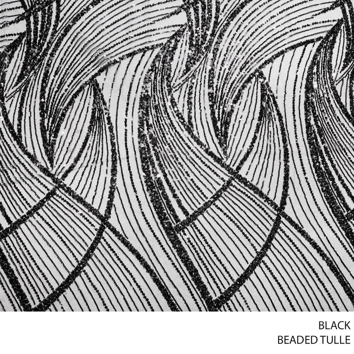 TULLE BEADED FABRIC D#11 130CM BLACK ROLL ROLL 001