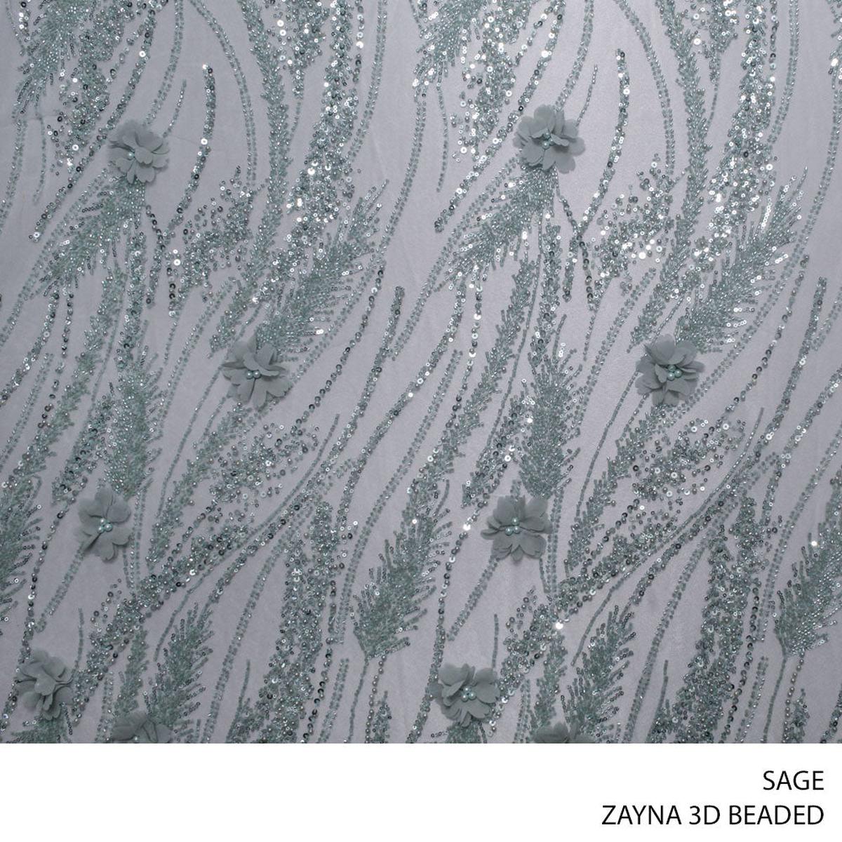 ZAYNA 3D BEADED FABRIC 140CM SAGE