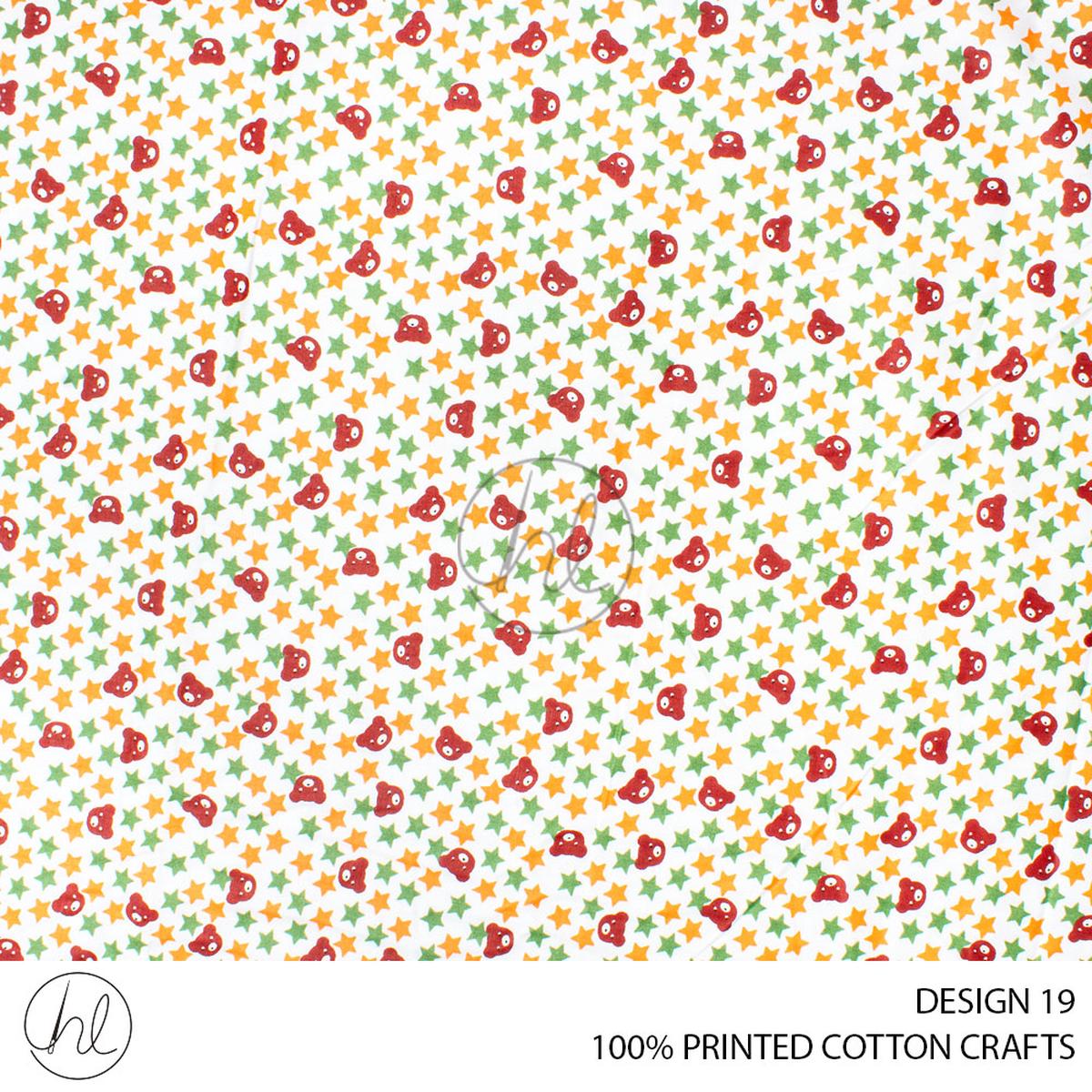 COTTON CRAFT STAR BEARS PRINTED FABRIC ORANGE/GREEN ROLL ROLL 001