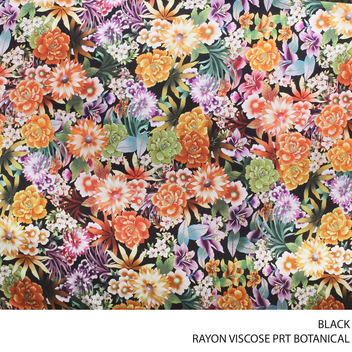 RAYON VISCOSE PRT FABRIC BOTANICAL BLACK ROLL ROLL 001