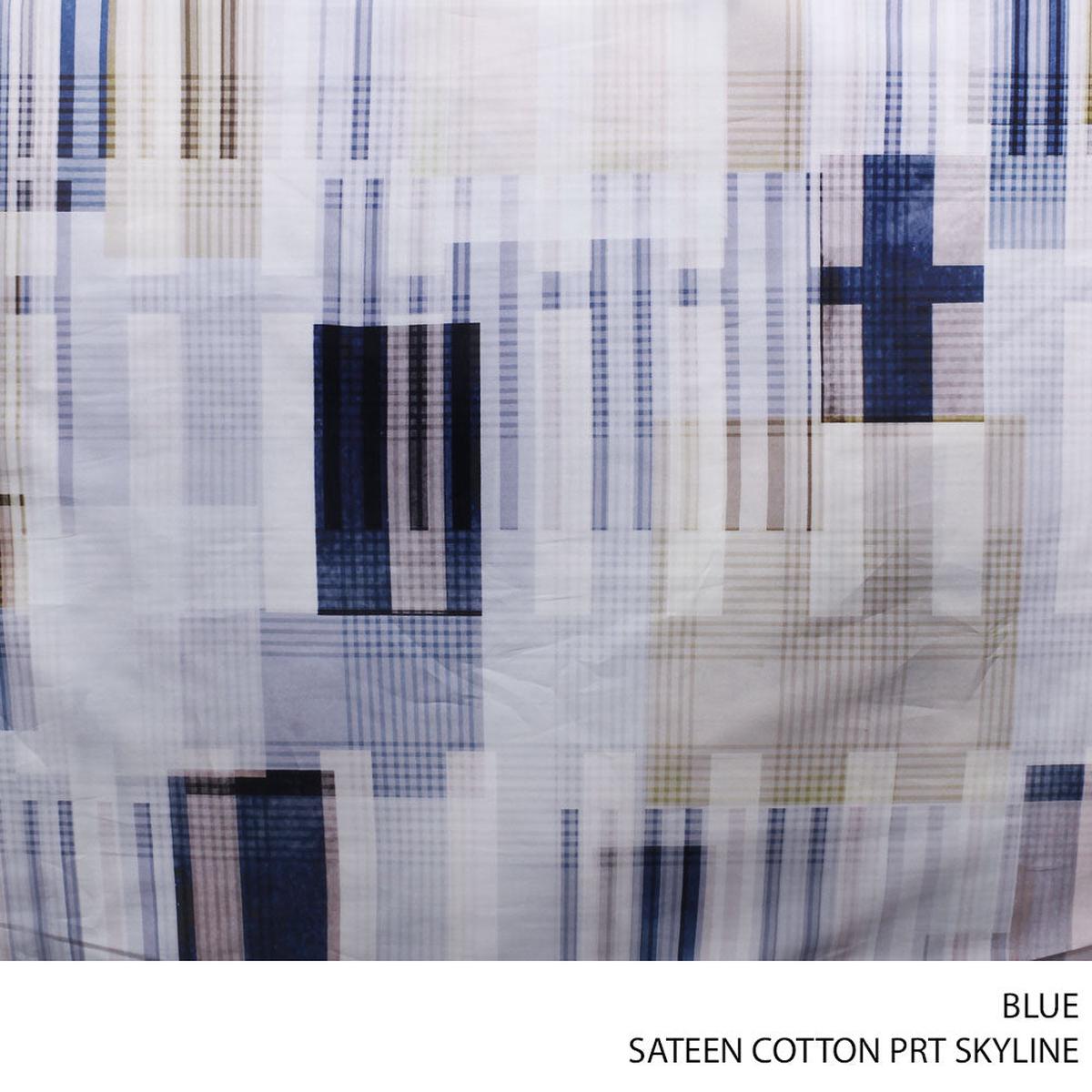 SATEEN COTTON PRT SKYLINE FABRIC BLUE ROLL ROLL 001