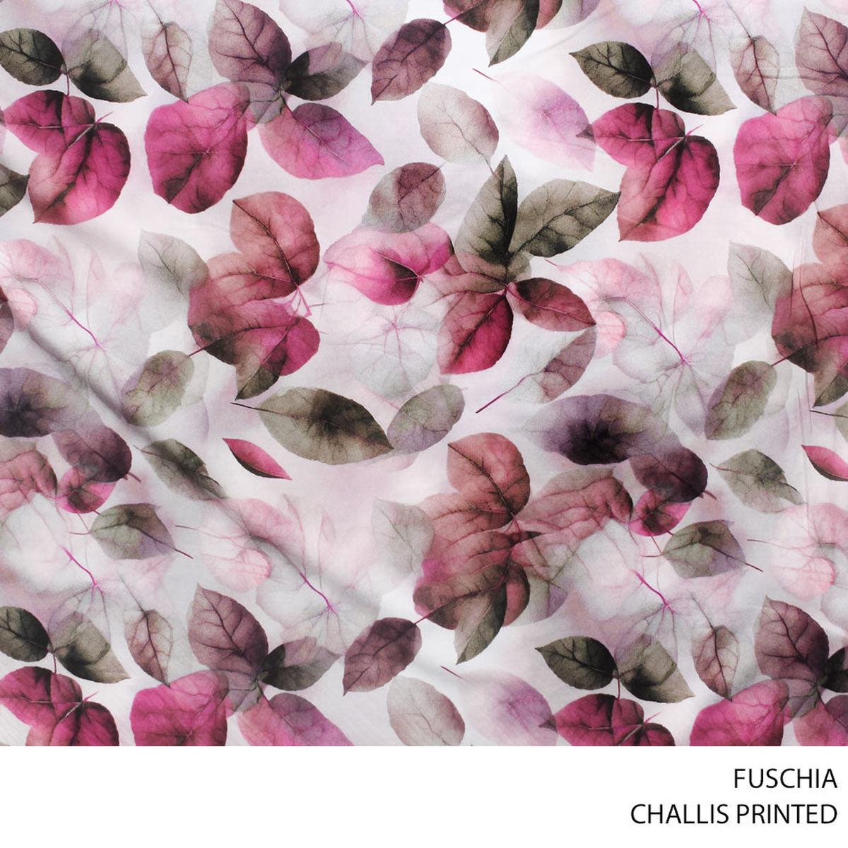 CHALLIS PRINTED FABRIC 140CM FUCHSIA ROLL ROLL 001