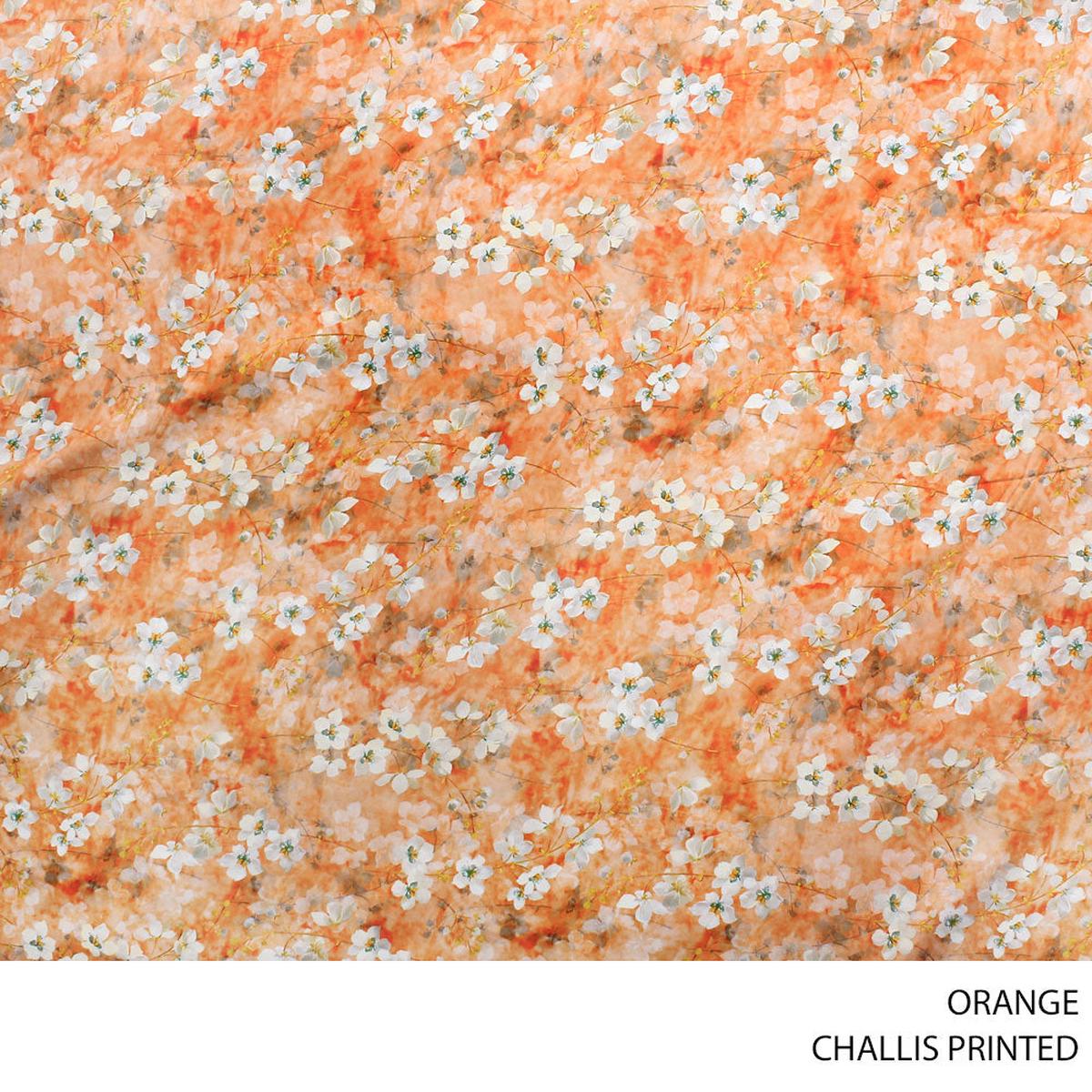 CHALLIS PRINTED FABRIC 140CM ORANGE ROLL ROLL 001