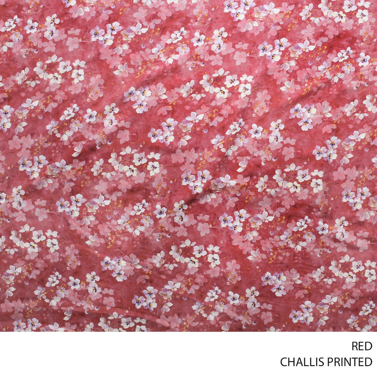 CHALLIS PRINTED FABRIC 140CM RED ROLL ROLL 001
