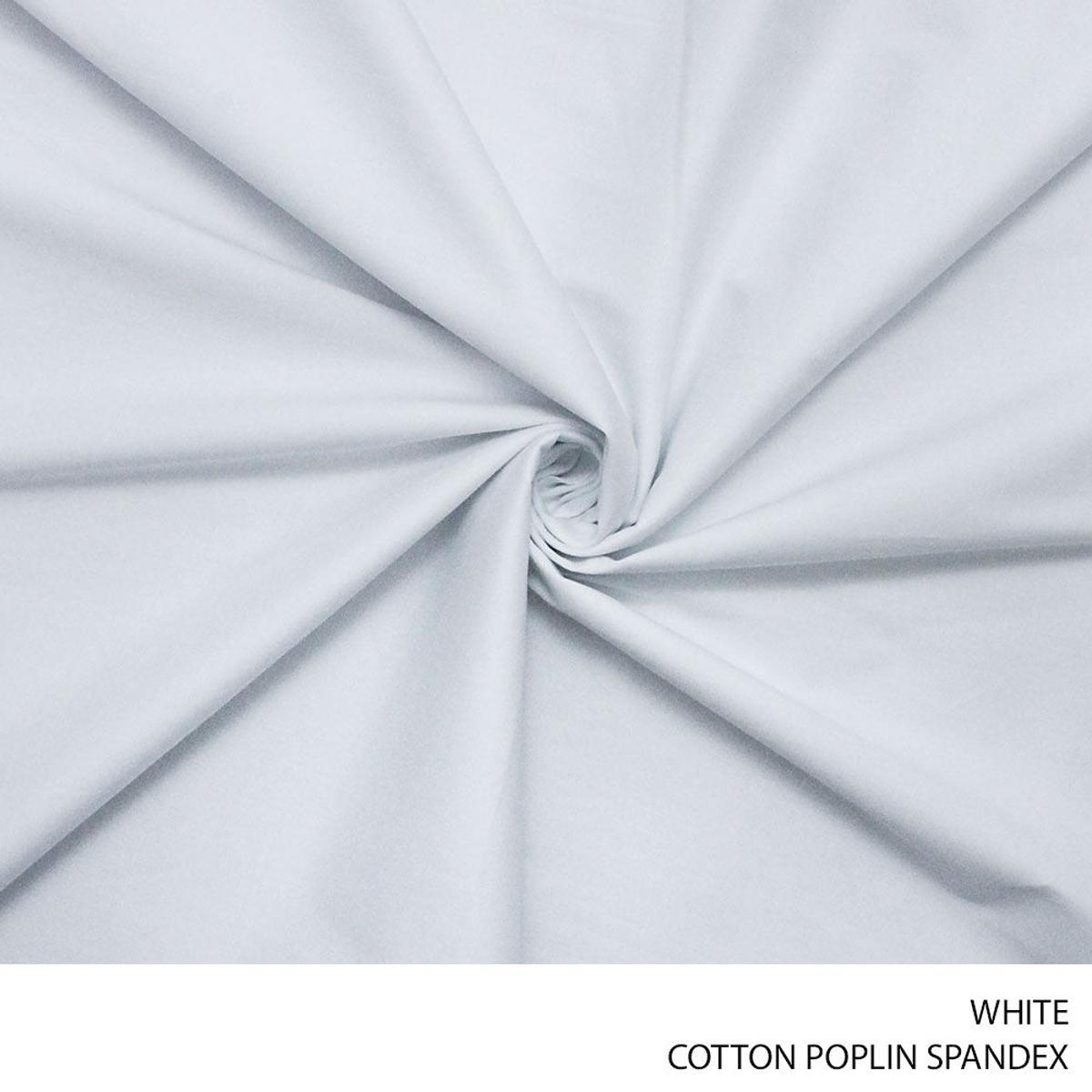 COTTON POPLIN SPANDEX FABRIC 150CM WHITE ROLL ROLL 001