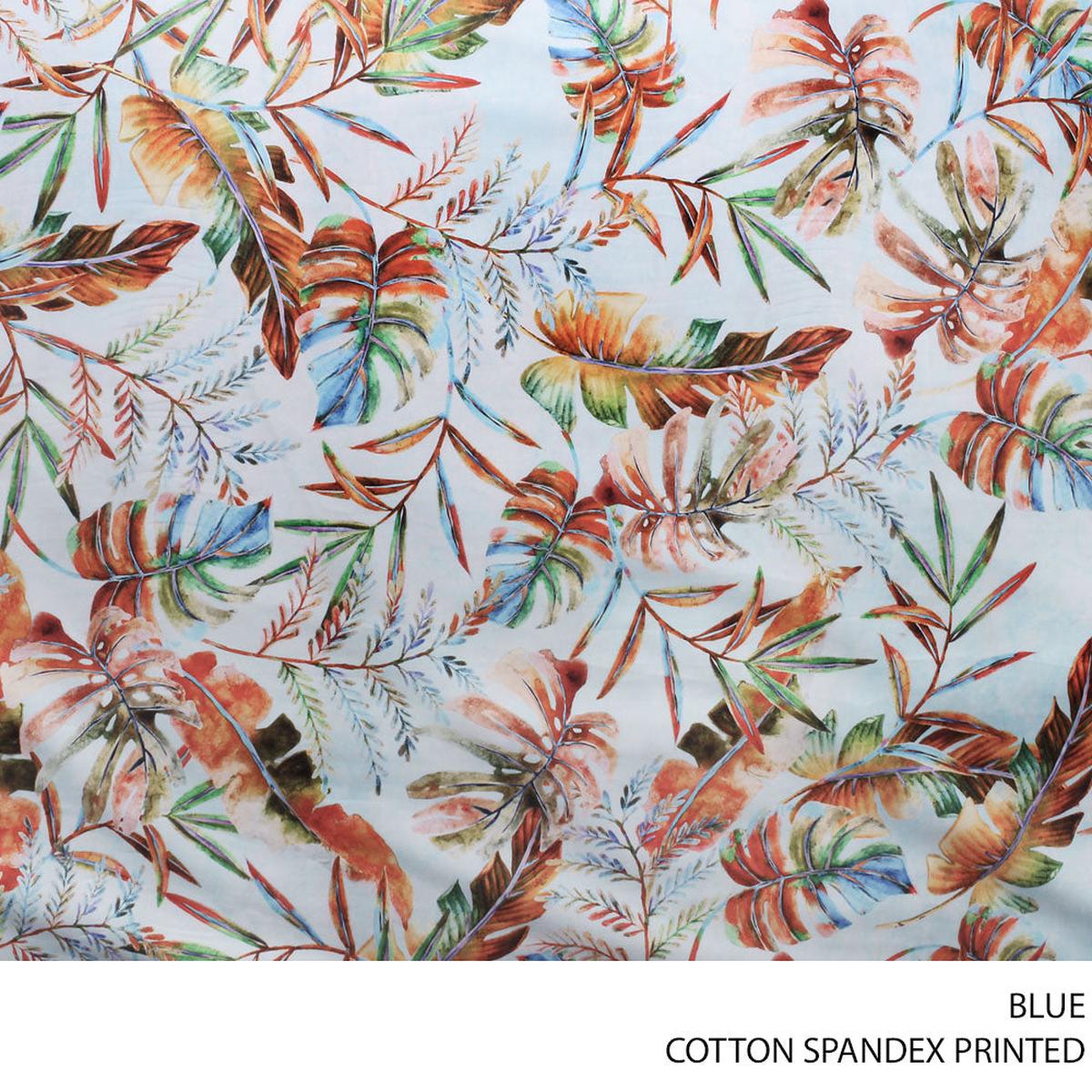 COTTON SPANDEX PRINTED FABRIC BLUE ROLL ROLL 001