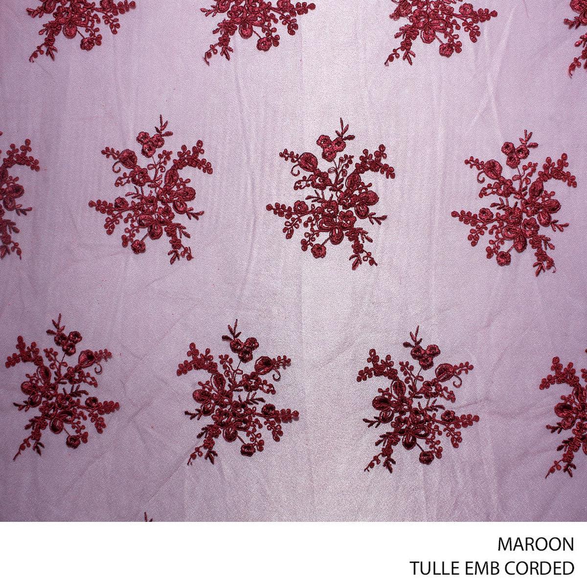 TULLE EMB CORDED FABRIC 150CM MAROON ROLL ROLL 001