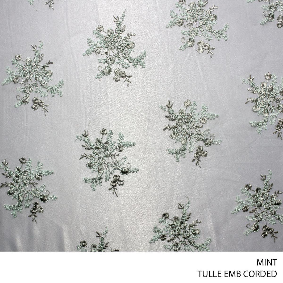 TULLE EMB CORDED FABRIC 150CM MINT ROLL ROLL 001