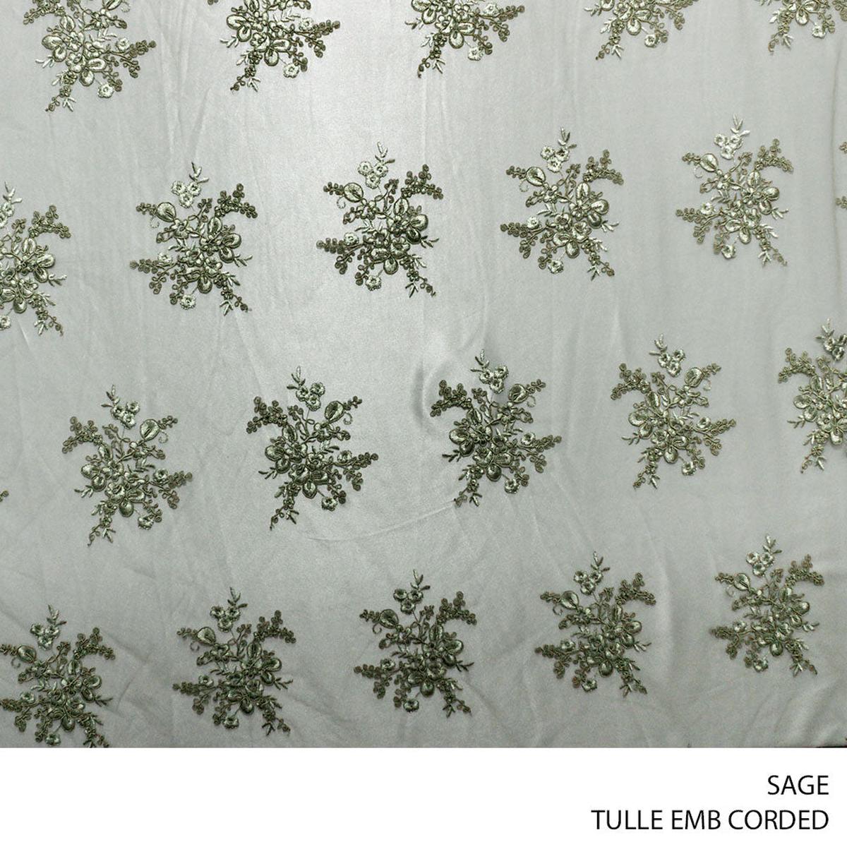 TULLE EMB CORDED FABRIC 150CM SAGE ROLL ROLL 001