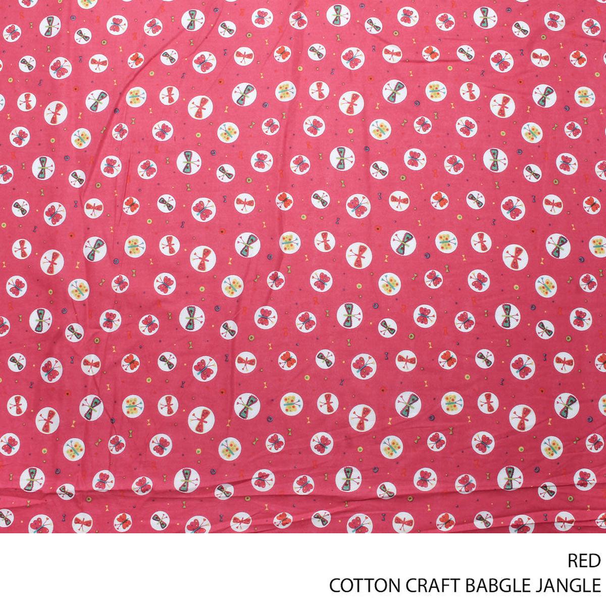 COTTON CRAFT BABGLE JANGLE PRINTED FABRIC RED ROLL ROLL 001