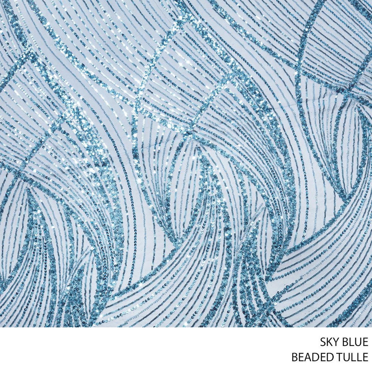 TULLE BEADED FABRIC D#11 130CM SKY BLUE ROLL ROLL 001